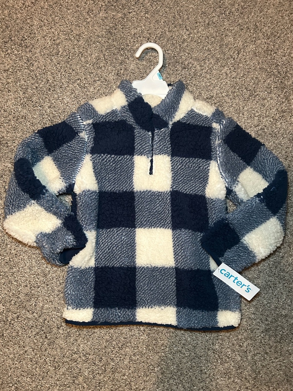 Carter's Navy, Cream & Gray Buffalo Plaid Sherpa Pullover